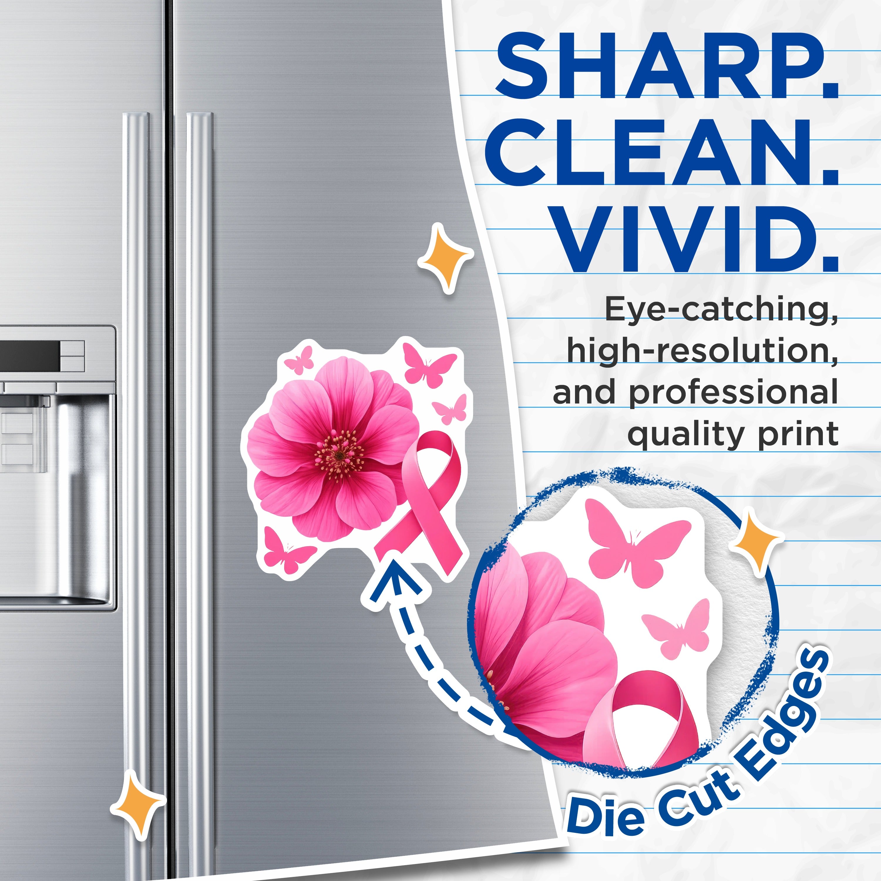 (2 Pack) Breast Cancer Awareness Magnets - Pink Ribbon Survivor Support - Floral Butterfly Inspiration - 5 Inches On Longest Side - Thick Durable Magnet - Made in USA - MAG36722
