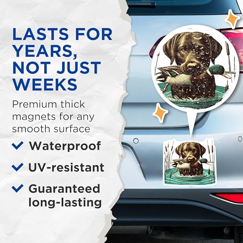 (2 Pack) Hunting Dog Magnets Magnets - Loyal Companion - Duck Hunting Scene - 5" On Longest Side - Made in USA - Sticks to Refrigerators & Metal Surfaces - MAG8660