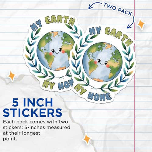 (2 Pack) My Earth My Home Stickers - Environmental Awareness - Save The Planet Decal - Eco-Friendly Pack - 5" On Longest Side - Sticks to Smooth Flat Surfaces - Made in USA - BMCS7684