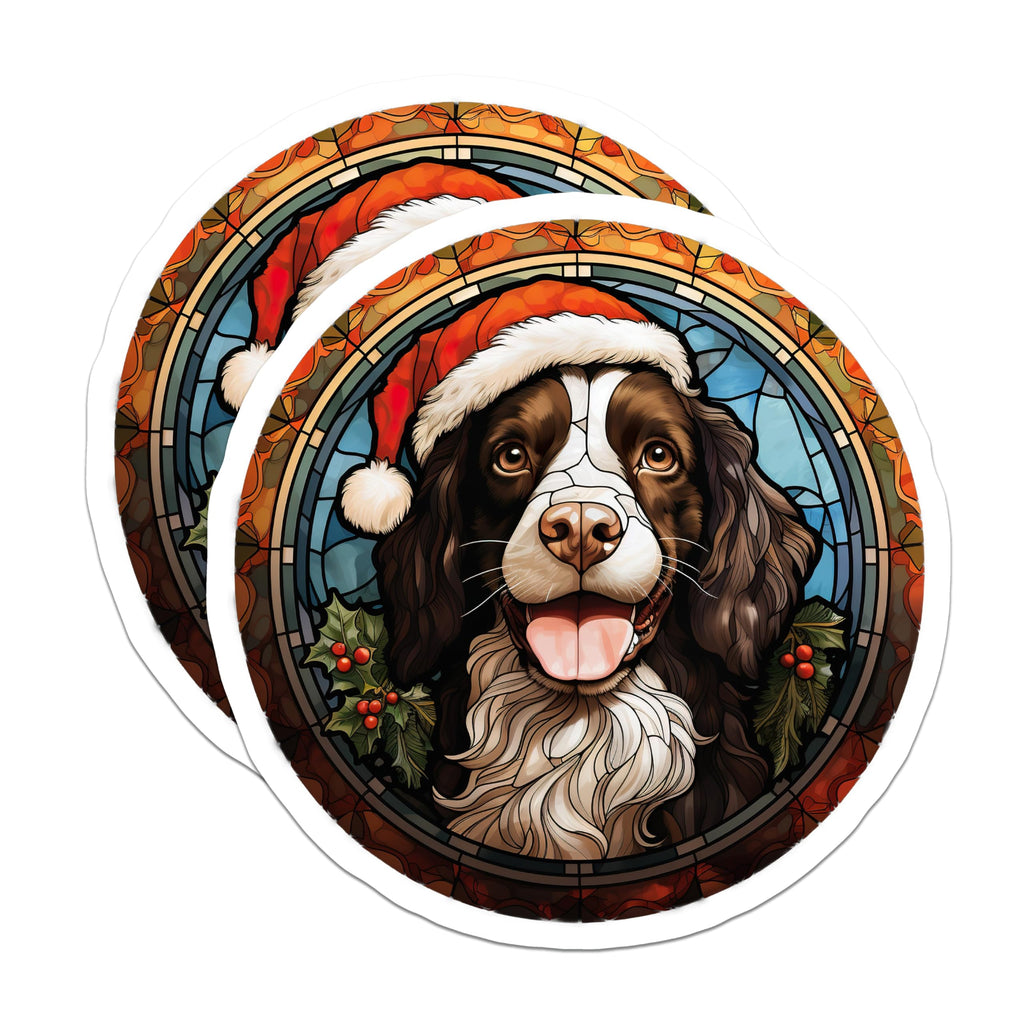 (2 Pack) Christmas Dog Magnets - Stained Glass Pet Decor - Holiday Refrigerator Magnets - 5 Inches On Longest Side - Thick Durable Magnet - Made in USA - MAG27690