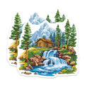 (2 Pack) Mountain Cabin Magnets - Waterfall Landscape Scene - Rustic Nature Adventure - 5 Inches On Longest Side - Thick Durable Magnet - Made in USA - MAG38967