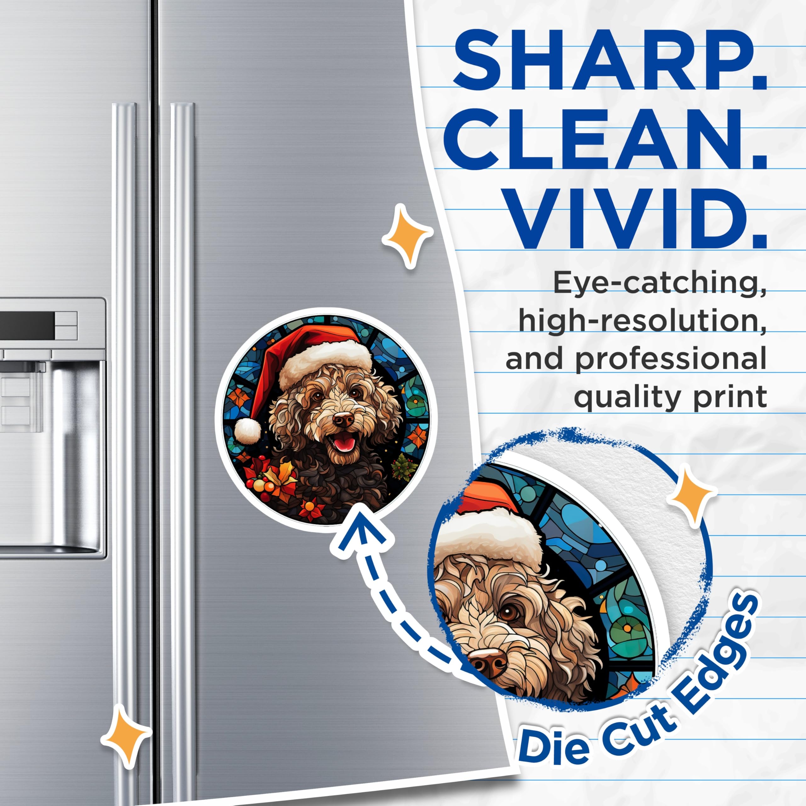 (2 Pack) Labradoodle Christmas Magnets - Goldendoodle Dog Holiday Decor - Festive Stained Glass Pet Art - 5 Inches On Longest Side - Thick Durable Magnet - Made in USA - MAG30312