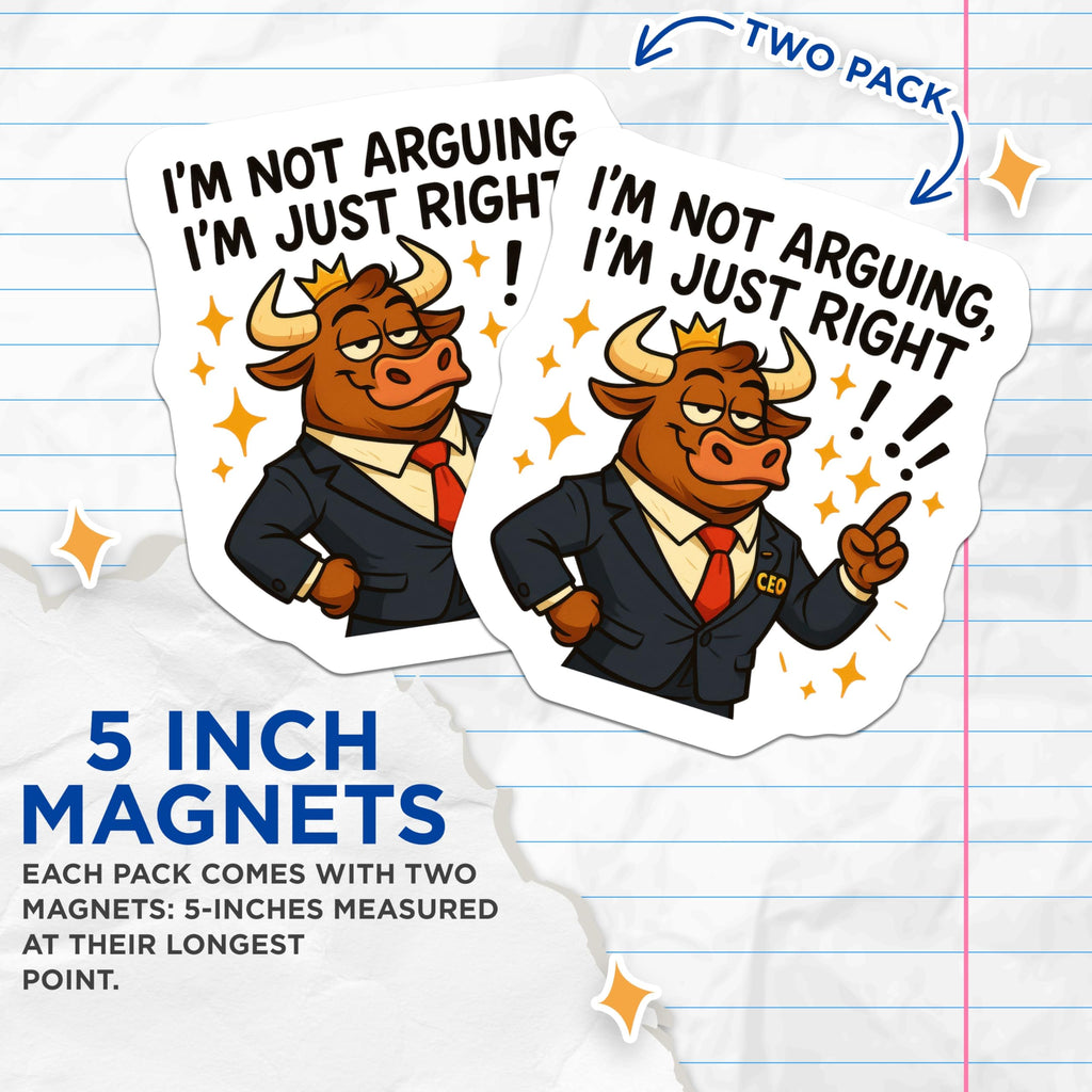 (2 Pack) Confident Bull Magnets - Funny Sarcastic Quote - Office Humor CEO Decor - 5 Inches On Longest Side - Thick Durable Magnet - Made in USA - MAG21717