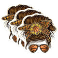 (3 Pack) Basketball Mom Decals - Messy Bun Sunflower - Leopard Print Stickers - 3 Inches On Longest Side - Easy Peel & Apply - Made in USA - 3MCS4961