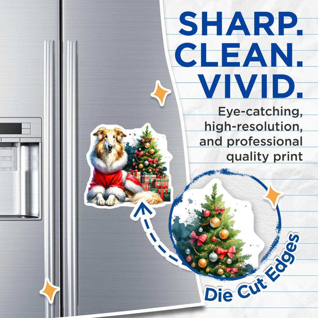(2 Pack) Borzoi Santa Dog Christmas Magnets - Holiday Pet Refrigerator Decor - Festive Animal Kitchen Art - 5 Inches On Longest Side - Thick Durable Magnet - Made in USA - MAG24291