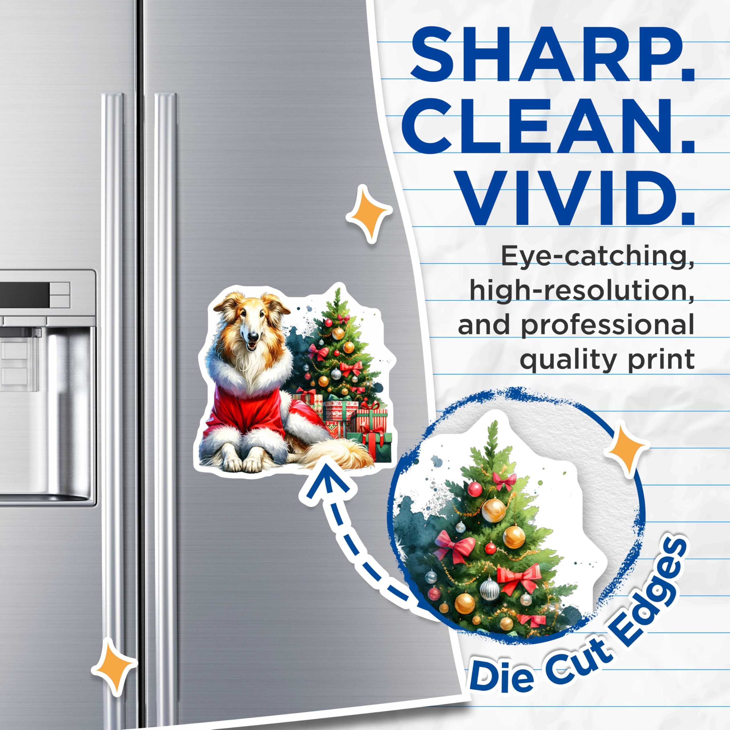 (2 Pack) Borzoi Santa Dog Christmas Magnets - Holiday Pet Refrigerator Decor - Festive Animal Kitchen Art - 5 Inches On Longest Side - Thick Durable Magnet - Made in USA - MAG24291