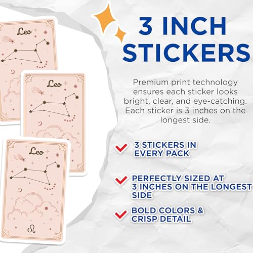 (3 Pack) Leo Zodiac Decals - Astrology Lover - Horoscope Sign - Star Sign Decor - 3 Inches On Longest Side - Easy Peel & Apply - Made in USA - 3MCS8179