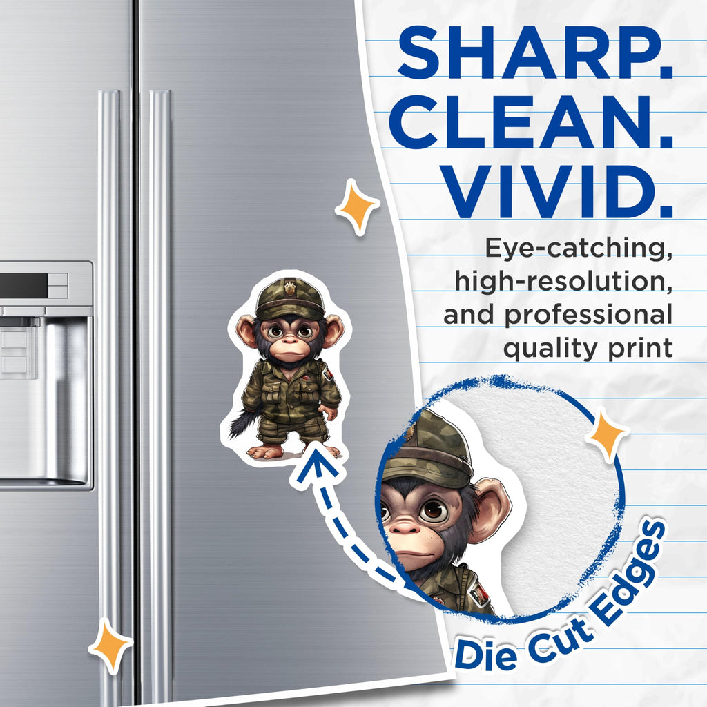 (2 Pack) Military Monkey Magnets - Camo Ape Decor - Soldier Animal Artwork for Fridge - 5" On Longest Side - Premium Magnet - for Cars, Refrigerators, Toolboxes, Lockers - Made in USA - MAG17098