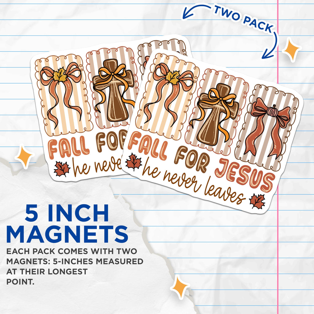 (2 Pack) Fall Jesus Magnets - Christian Religious Autumn Decoration - Scripture Faith Refrigerator Locker Magnets - 5 Inches On Longest Side - Thick Durable Magnet - Made in USA - MAG24786