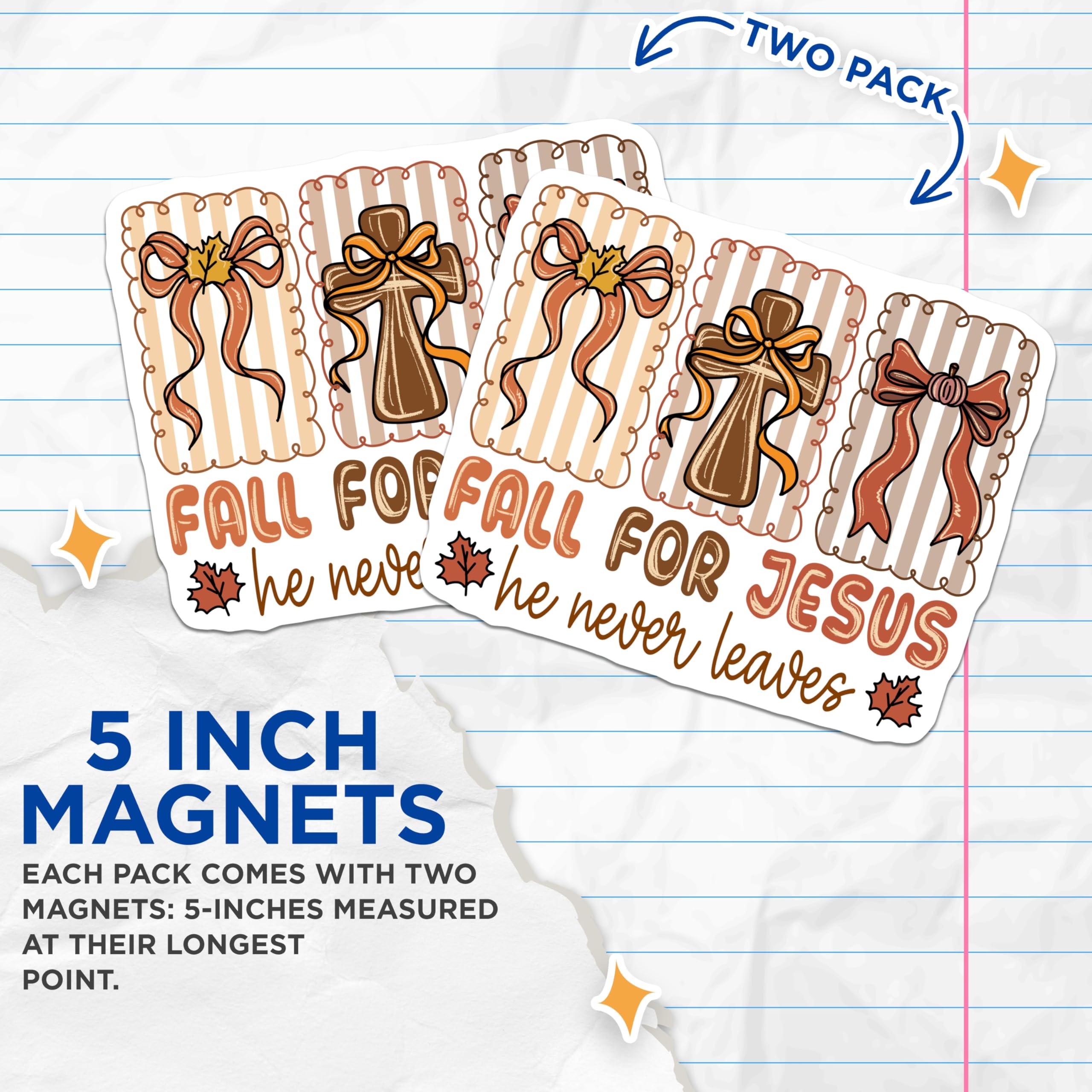 (2 Pack) Fall Jesus Magnets - Christian Religious Autumn Decoration - Scripture Faith Refrigerator Locker Magnets - 5 Inches On Longest Side - Thick Durable Magnet - Made in USA - MAG24786