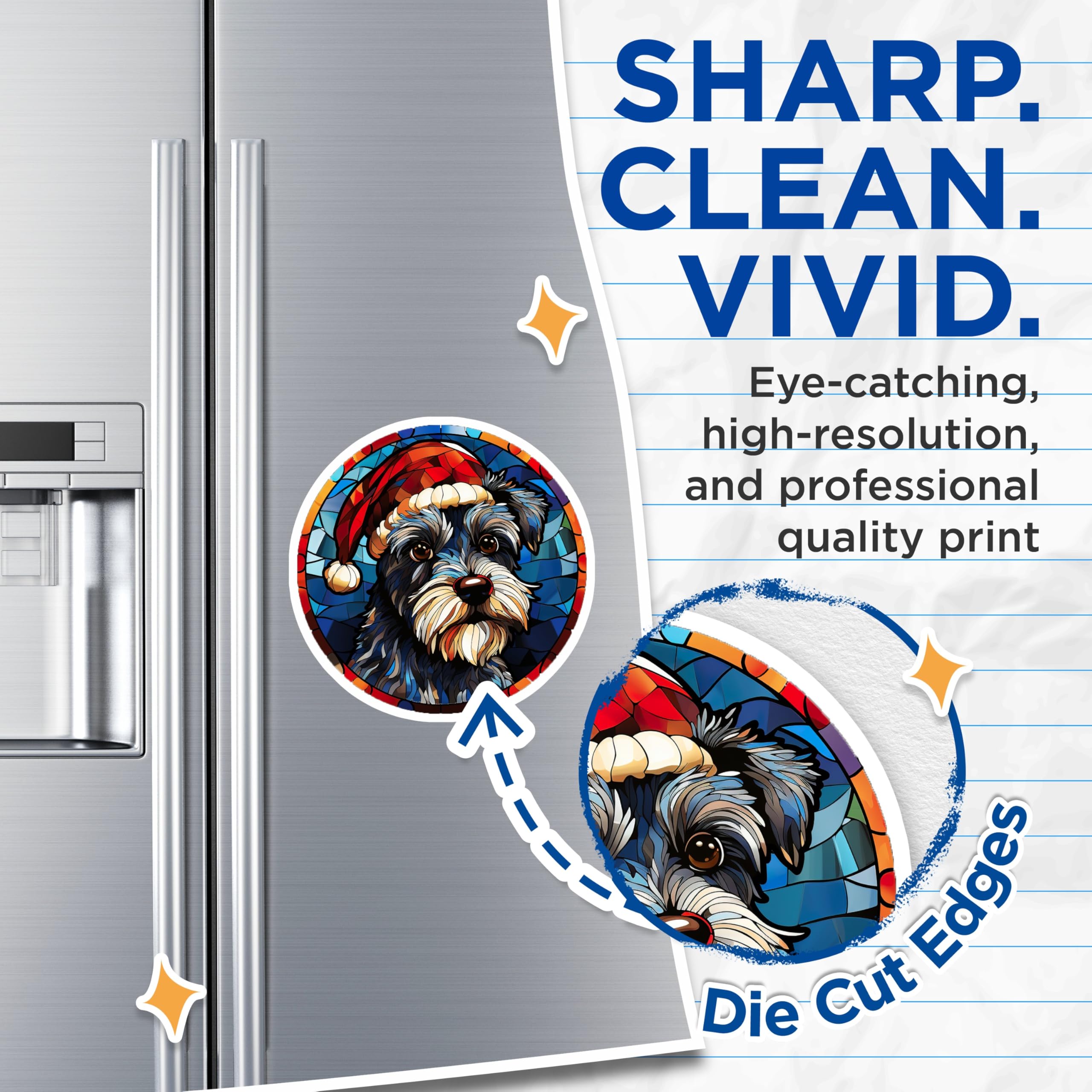 (2 Pack) Schnauzer Christmas Magnets - Stained Glass Dog Art - Holiday Refrigerator Decor for Dog Lovers - 5 Inches On Longest Side - Thick Durable Magnet - Made in USA - MAG27606