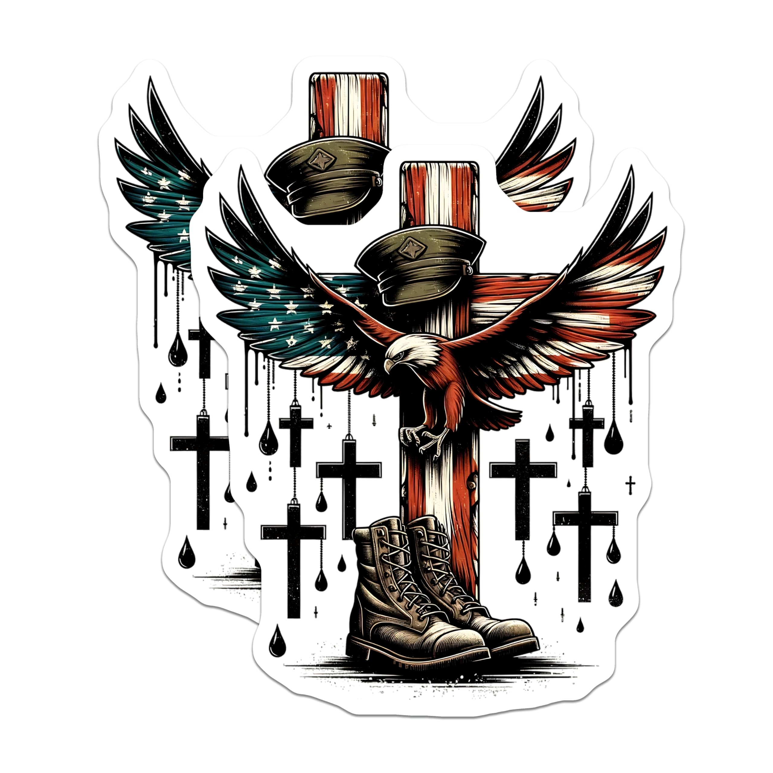 (2 Pack) Patriotic Eagle Magnets - American Flag Decor - Military Cross Design - 5" On Longest Side - Premium Magnet - for Cars, Refrigerators, Toolboxes, Lockers - Made in USA - MAG15550