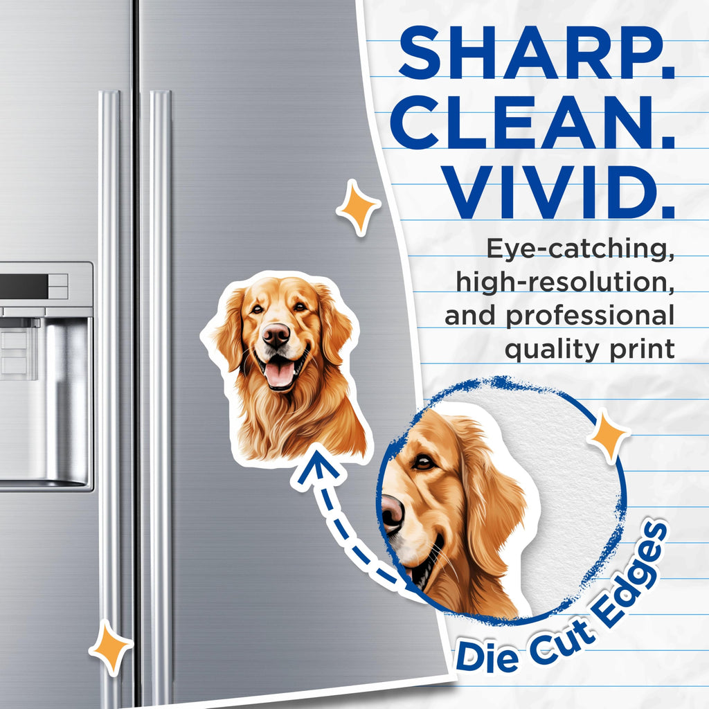 (2 Pack) Golden Retriever Magnets - Happy Dog Art - Pet Lover Decor - Dog Mom Dad Fridge Accessory - 5 Inches On Longest Side - Thick Durable Magnet - Made in USA - MAG27869