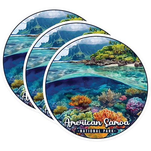 (3 Pack) American Samoa Decals - National Park Decal - Laptop Decals - 3 Inches On Longest Side - Easy Peel & Apply - Made in USA - 3MCS0456
