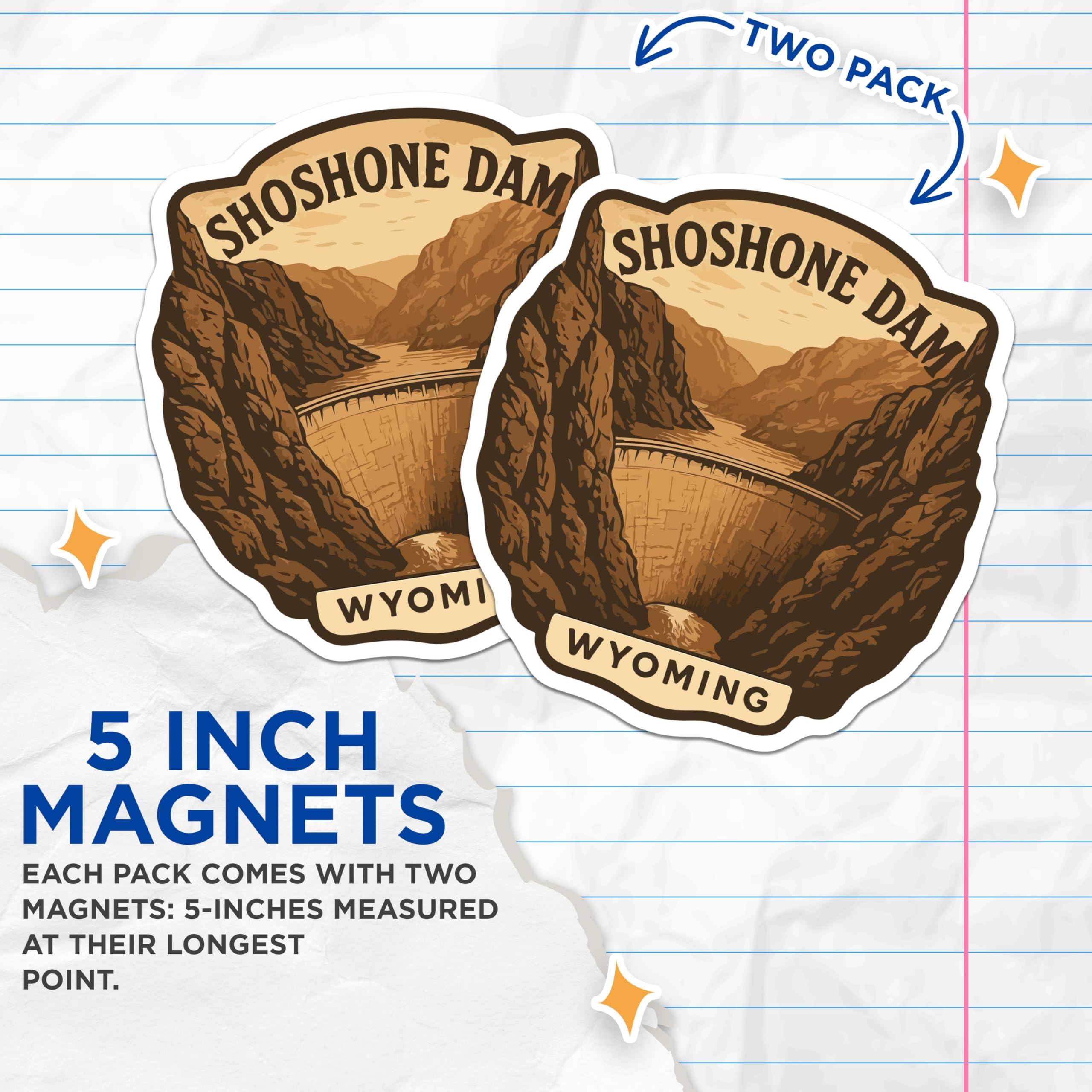 (2 Pack) Shoshone Dam Magnets - Wyoming Travel Souvenir - Historic Landmark Art - Retro Style Memorabilia - 5 Inches On Longest Side - Thick Durable Magnet - Made in USA - MAG20055