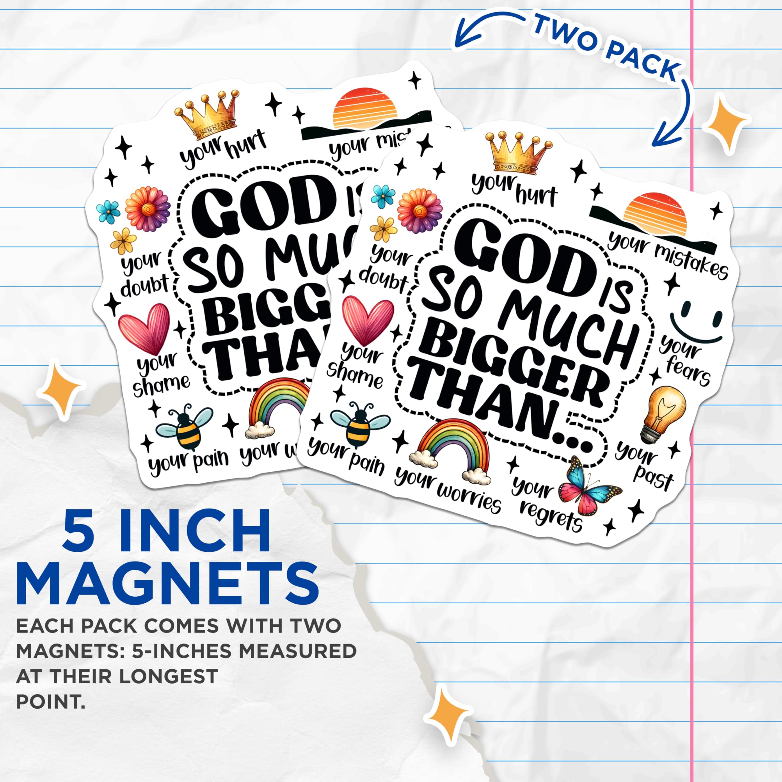 (2 Pack) God is Bigger Magnets - Religious Themed Decor - Inspirational Magnets - 5" On Longest Side - Premium Magnet - for Cars, Refrigerators, Toolboxes, Lockers - Made in USA - MAG16800
