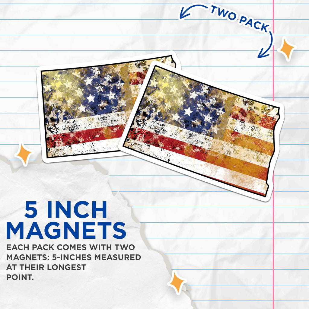 (2 Pack) North Dakota Magnets - ND Flag State - American Flag ND - United States Magnet - 5" On Longest Side - Premium Magnet - for Cars, Refrigerators, Toolboxes, Lockers - Made in USA - MAG17251