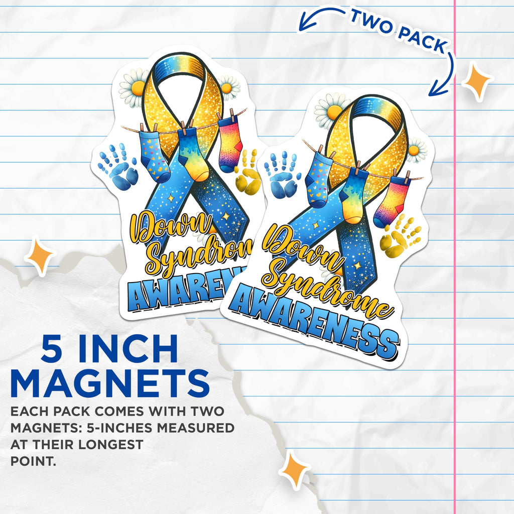 (2 Pack) Down Syndrome Awareness Magnets - 5" On Longest Side - for Cars, Fridges, Toolboxes - Made in USA - MAG8214
