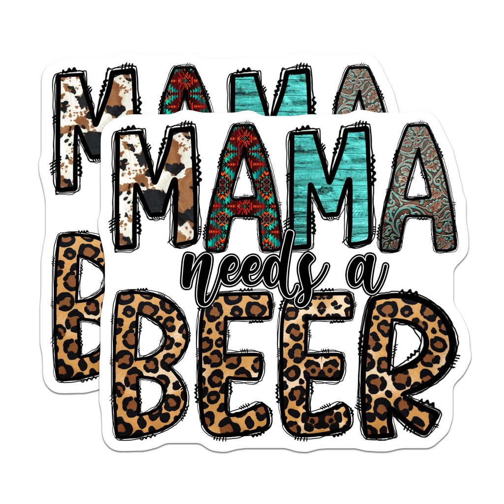 (2 Pack) Mama Needs Beer Magnets - Western Country Mom Life Refrigerator Decor - Leopard Cowhide Aztec Teal - 5 Inches On Longest Side - Thick Durable Magnet - Made in USA - MAG29930