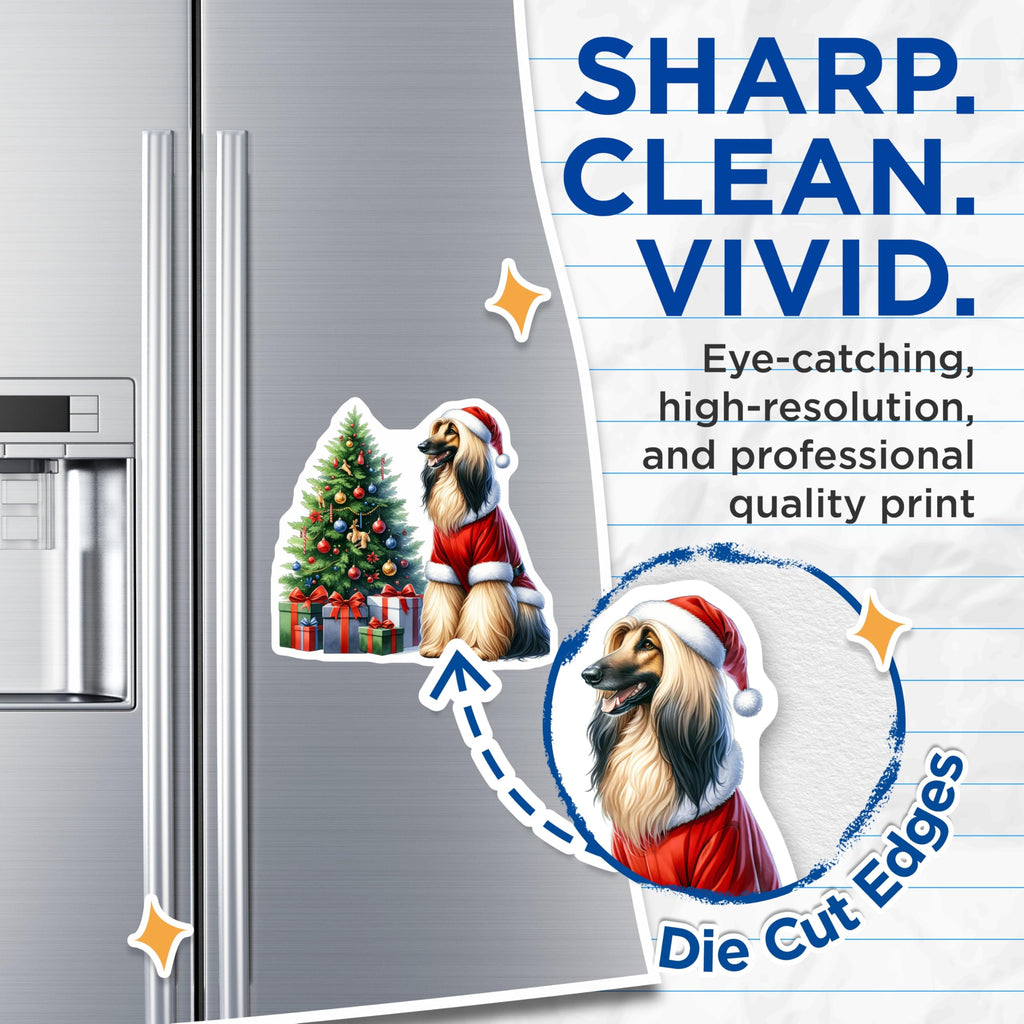 (2 Pack) Christmas Afghan Hound Magnets - Santa Dog Holiday Decor - Pet Lover Refrigerator Accent - 5 Inches On Longest Side - Thick Durable Magnet - Made in USA - MAG29838