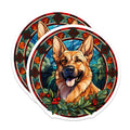 (2 Pack) German Shepherd Christmas Magnets - Stained Glass Dog Art - Holiday Decor for Pet Lovers - 5 Inches On Longest Side - Thick Durable Magnet - Made in USA - MAG28343