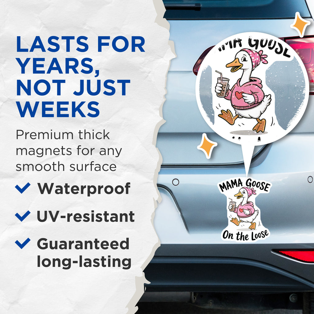 (2 Pack) Mama Goose On The Loose Magnets - Funny Mother Life - Grandparent Refrigerator Decor - 5 Inches On Longest Side - Thick Durable Magnet - Made in USA - MAG39951