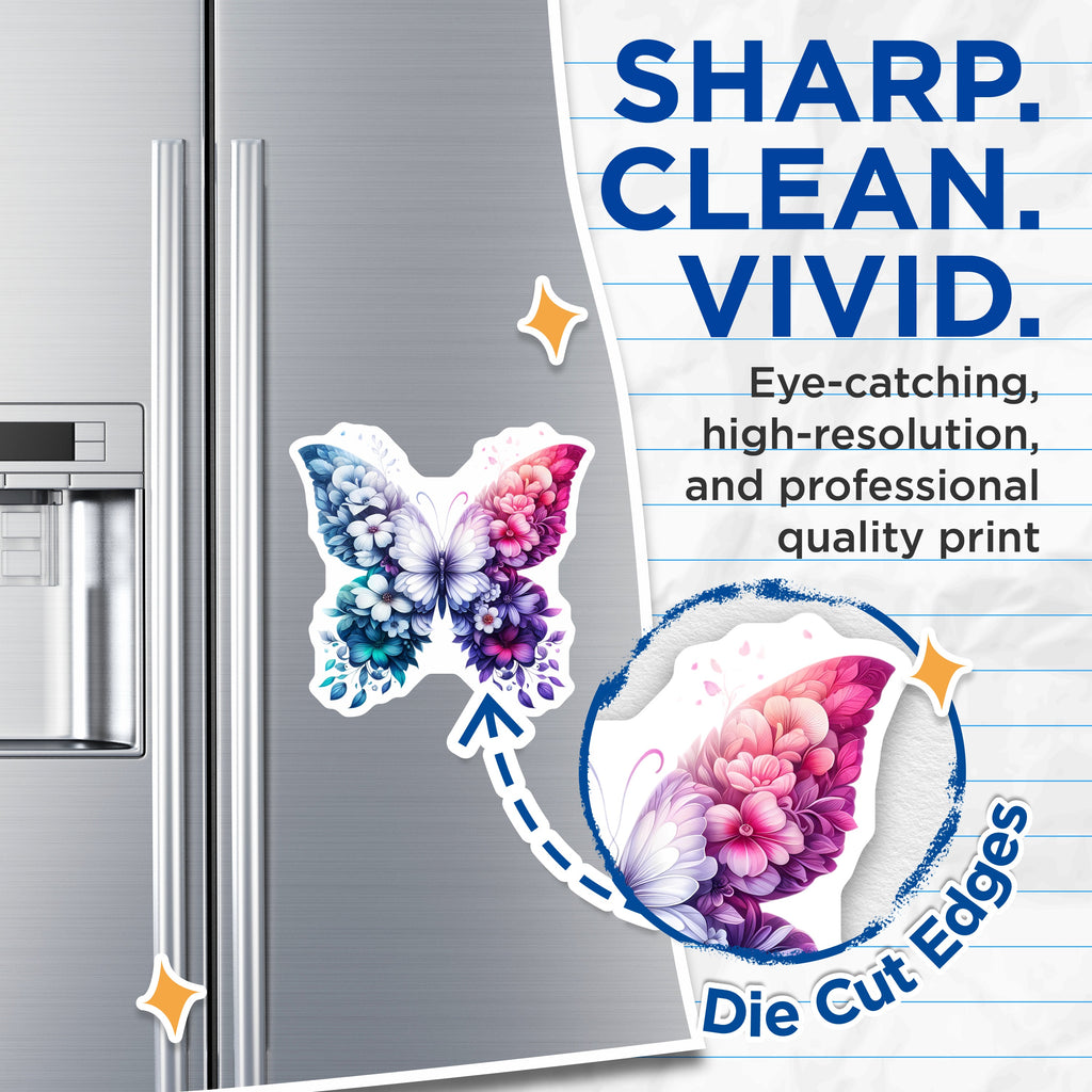 (2 Pack) Floral Butterfly Magnets - Whimsical Nature Art - Ethereal Spring Decor - Refrigerator Whiteboard Accent - 5 Inches On Longest Side - Thick Durable Magnet - Made in USA - MAG36800