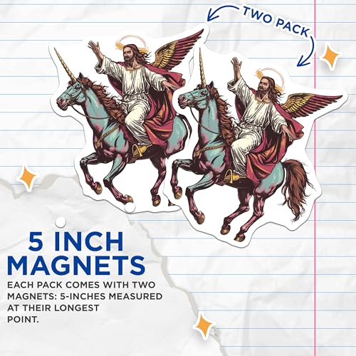 (2 Pack) Unicorn Jesus Magnets - Angelic Savior Magnets - Mythical Figure Magnet Decor - 5" On Longest Side - for Cars, Refrigerators, Toolboxes, Lockers - Made in USA BMCS3057