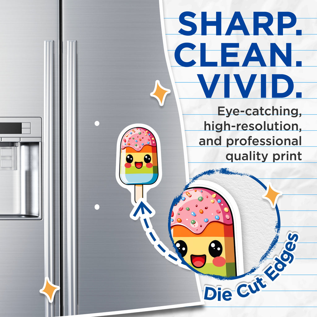 (2 Pack) Kawaii Popsicle Magnets - Rainbow Sprinkles Decor - Cute Ice Cream Treat Locker - 5 Inches On Longest Side - Thick Durable Magnet - Made in USA - MAG39384