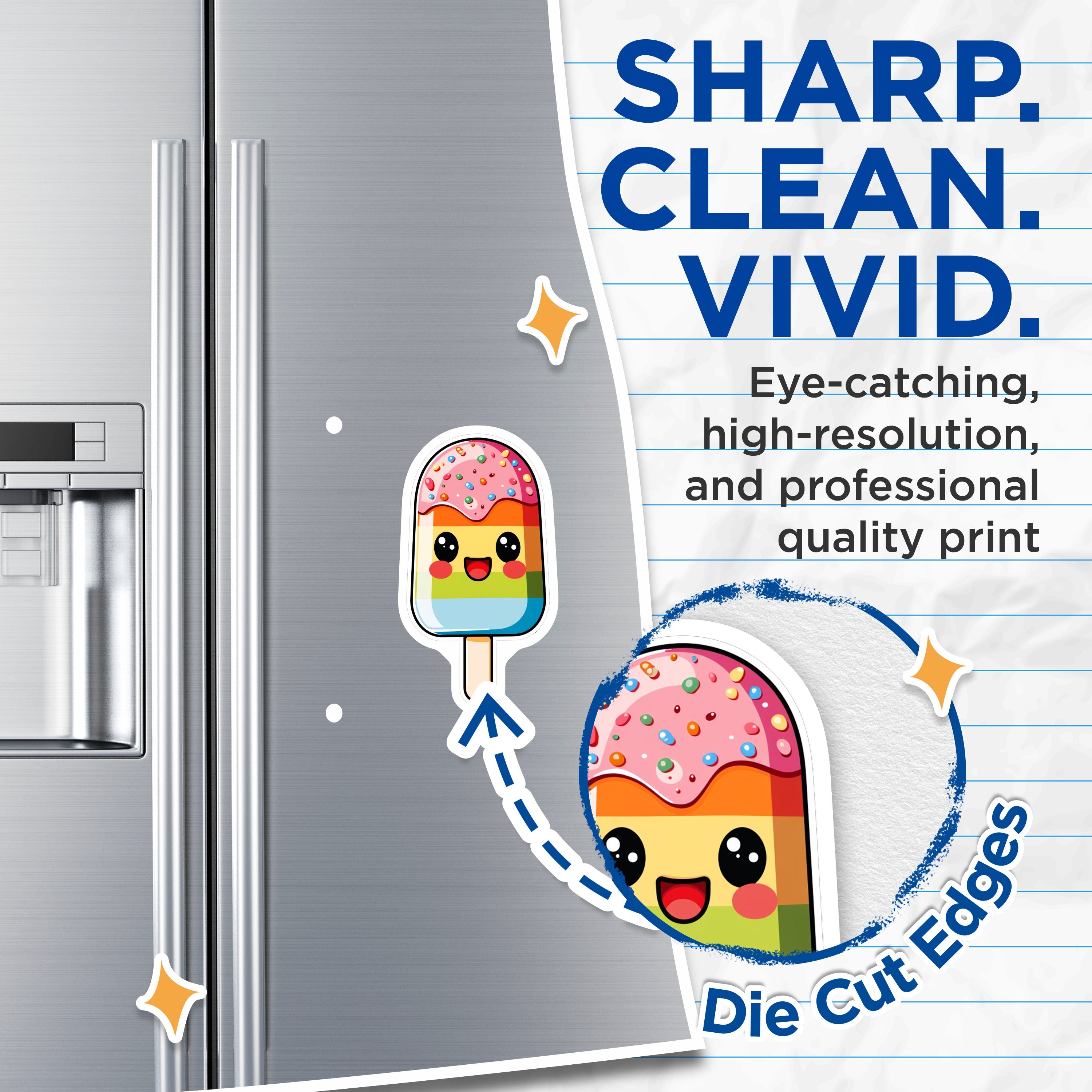 (2 Pack) Kawaii Popsicle Magnets - Rainbow Sprinkles Decor - Cute Ice Cream Treat Locker - 5 Inches On Longest Side - Thick Durable Magnet - Made in USA - MAG39384