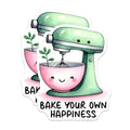 (2 Pack) Bake Your Own Happiness Stickers - Cute Mixer Kitchen - Whimsical Baking - 5" On Longest Side - Sticks to Smooth Flat Surfaces - Made in USA - BMCS7516