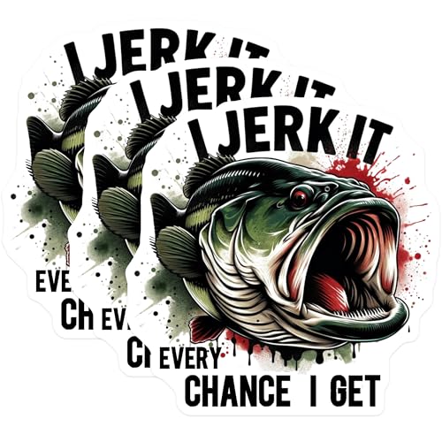 (3 Pack) I Jerk It Decals - Fishing Decal - Funny Fishing Laptop Decal - 3 Inches On Longest Side - Easy Peel & Apply - Made in USA - 3MCS4748