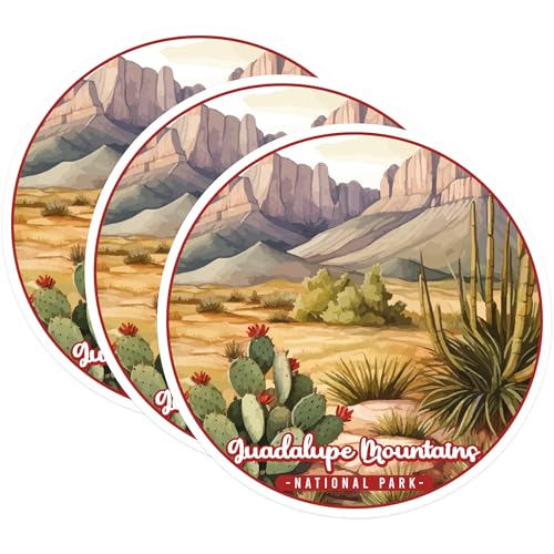 (3 Pack) Guadalupe Mountains Decals - National Park Souvenir - Desert Landscape - 3 Inches On Longest Side - Easy Peel & Apply - Made in USA - 3MCS0469