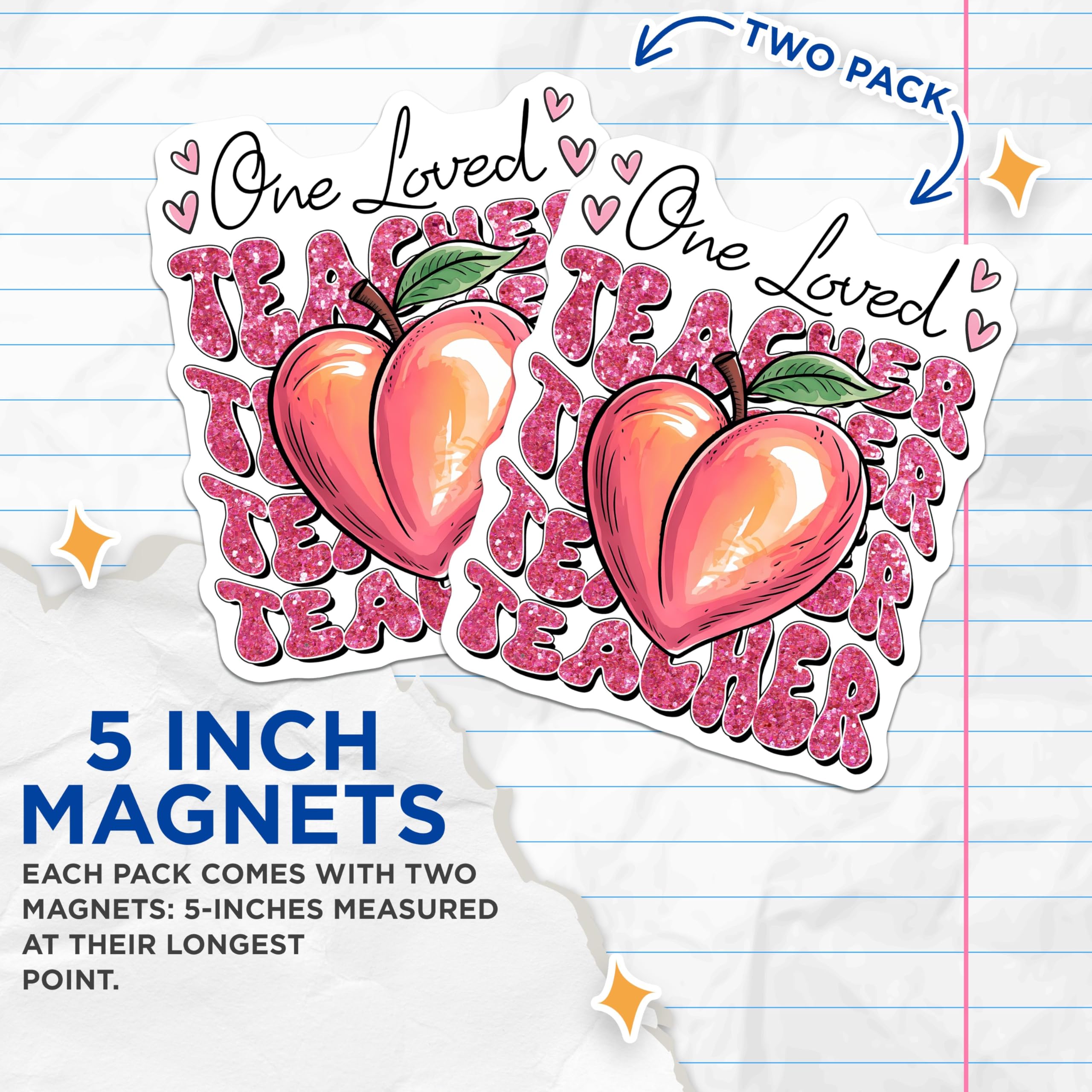 (2 Pack) Teacher Appreciation Magnets - One Loved Teacher - School Staff Recognition - 5" On Longest Side - for Cars, Fridges, Toolboxes - Made in USA - MAG7648