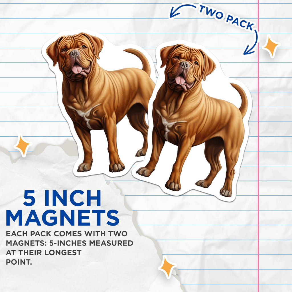 (2 Pack) Dogue de Bordeaux Magnets - French Mastiff Pet Art - Dog Mom Refrigerator Decor - 5 Inches On Longest Side - Thick Durable Magnet - Made in USA - MAG28564