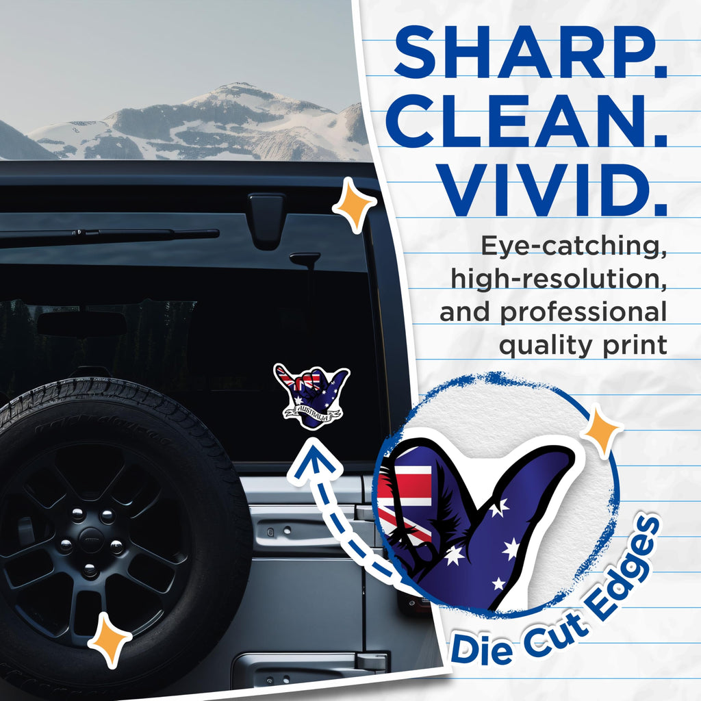 (2 Pack) Australia Shaka Stickers - Australian Flag - Hang Loose Stickers - 5" On Longest Side - Sticks to Smooth Flat Surfaces - Made in USA - BMCS18060