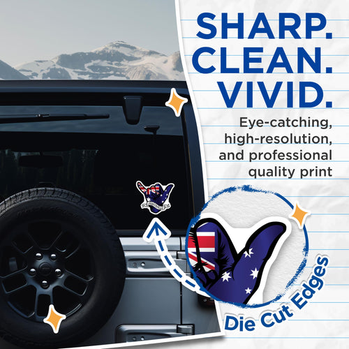 (2 Pack) Australia Shaka Stickers - Australian Flag - Hang Loose Stickers - 5" On Longest Side - Sticks to Smooth Flat Surfaces - Made in USA - BMCS18060