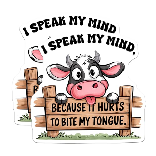 (2 Pack) I Speak My Mind Stickers - Funny Cow Stickers - Sarcastic Animal Stickers - 5" On Longest Side - Sticks to Smooth Flat Surfaces - Made in USA - BMCS9711