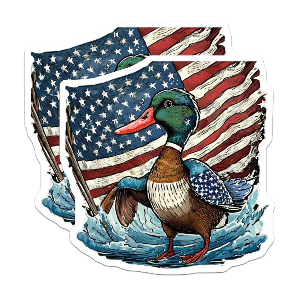 (2 Pack) Mallard Duck Magnets - American Flag Wildlife Outdoor Decor - Patriotic Fridge Refrigerator Locker Kitchen Art - 5 Inches On Longest Side - Thick Durable Magnet - Made in USA - MAG22257