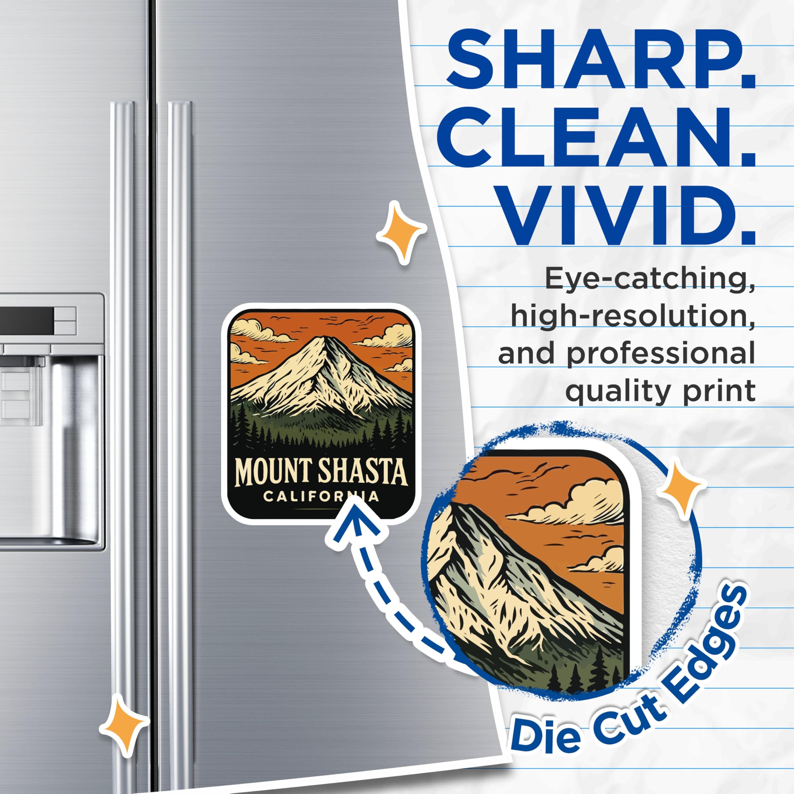 (2 Pack) Mount Shasta Magnets - California Souvenir Decor - Mountain Landscape Art - Scenic Travel Keepsake - 5 Inches On Longest Side - Thick Durable Magnet - Made in USA - MAG20077
