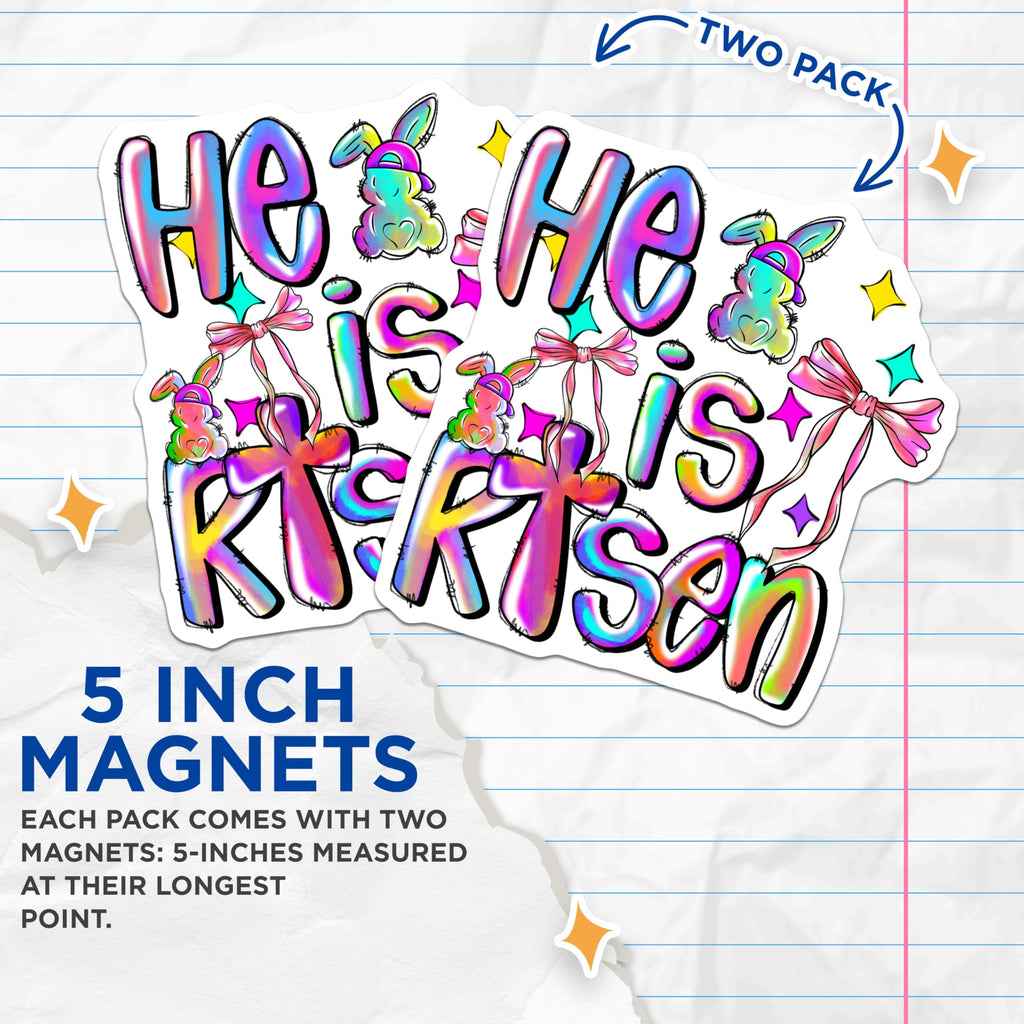 (2 Pack) He is Risen Magnets - Christian Easter Decor - Religious Spring Fridge - 5 Inches On Longest Side - Thick Durable Magnet - Made in USA - MAG26079