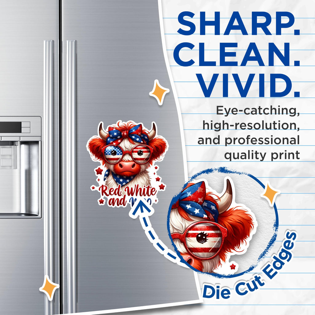 (2 Pack) Red White and Moo Magnets - Cute Cow Magnets - Patriotic Magnets July 4th - American Pride Kitchen Decor- 5" On Longest Side - for Fridges, Toolboxes, Cars - Made in USA - MAG2718