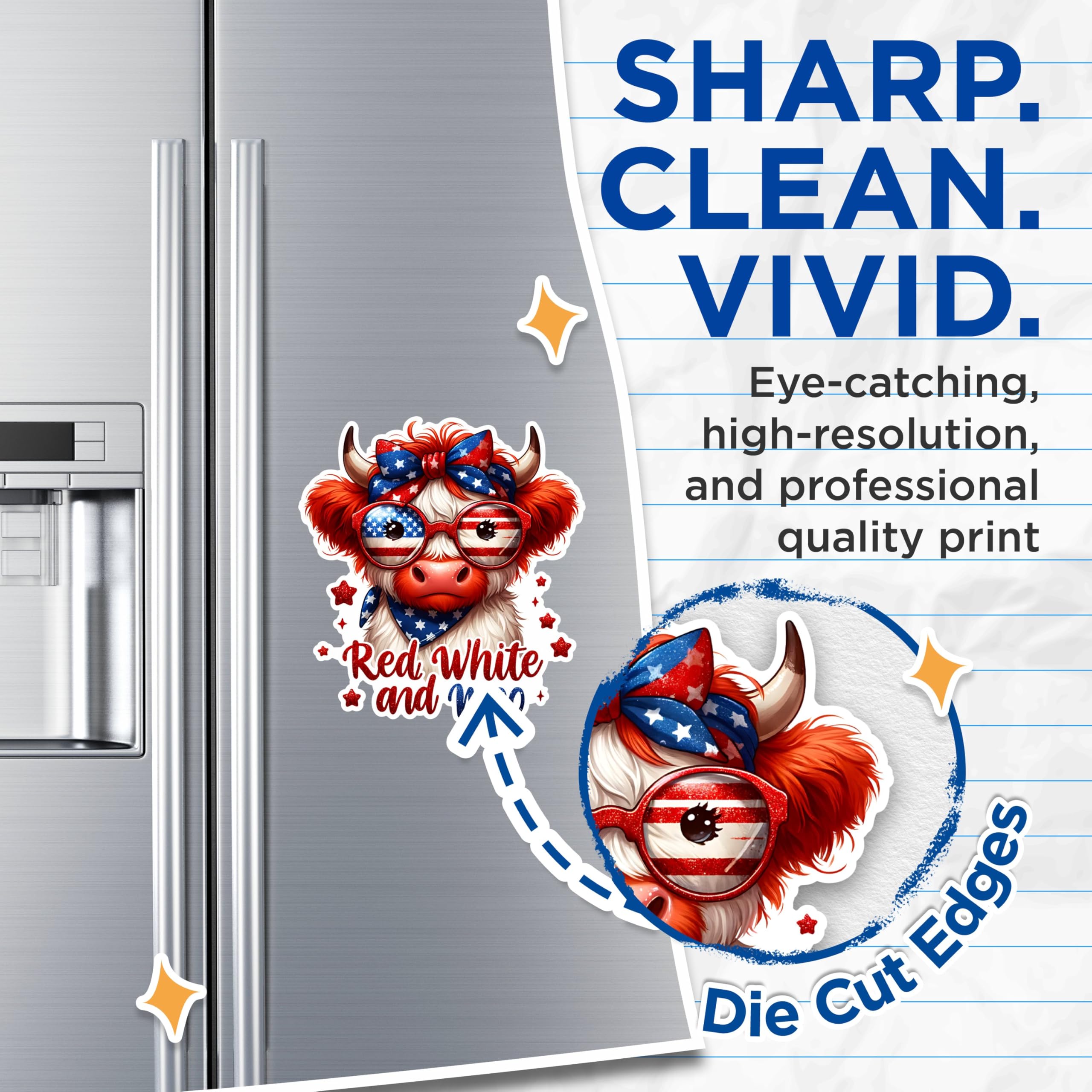 (2 Pack) Red White and Moo Magnets - Cute Cow Magnets - Patriotic Magnets July 4th - American Pride Kitchen Decor- 5" On Longest Side - for Fridges, Toolboxes, Cars - Made in USA - MAG2718