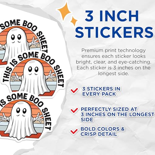 (3 Pack) Spooky Ghost Decals - Halloween Ghost - Cute Ghost Stickers - 3 Inches On Longest Side - Easy Peel & Apply - Made in USA - 3MCS4718