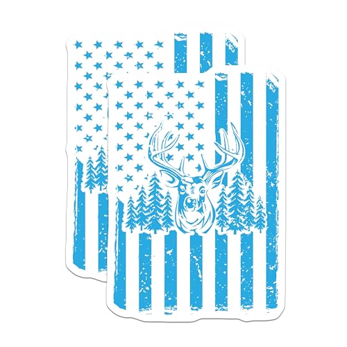 (2 Pack) Patriotic Deer Skull Stickers - Rustic Outdoor Decor Stickers - Wildlife American Flag Stickers - 5" On Longest Side - Sticks to Smooth Flat Surfaces - Made in USA - BMCS5563