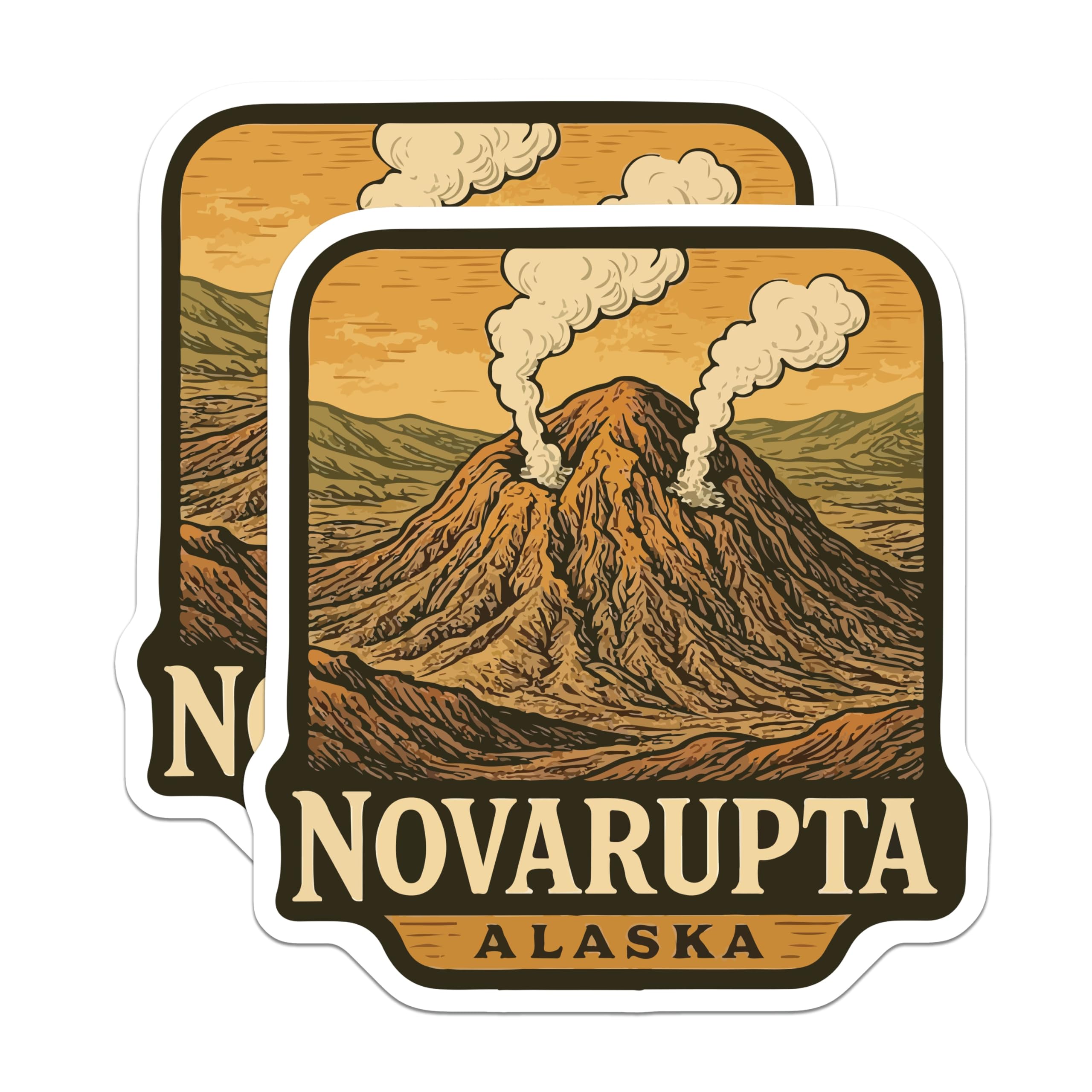 (2 Pack) Novarupta Alaska Magnets - Volcano Eruption Art - Alaskan Landscape Souvenir - 5 Inches On Longest Side - Thick Durable Magnet - Made in USA - MAG19999