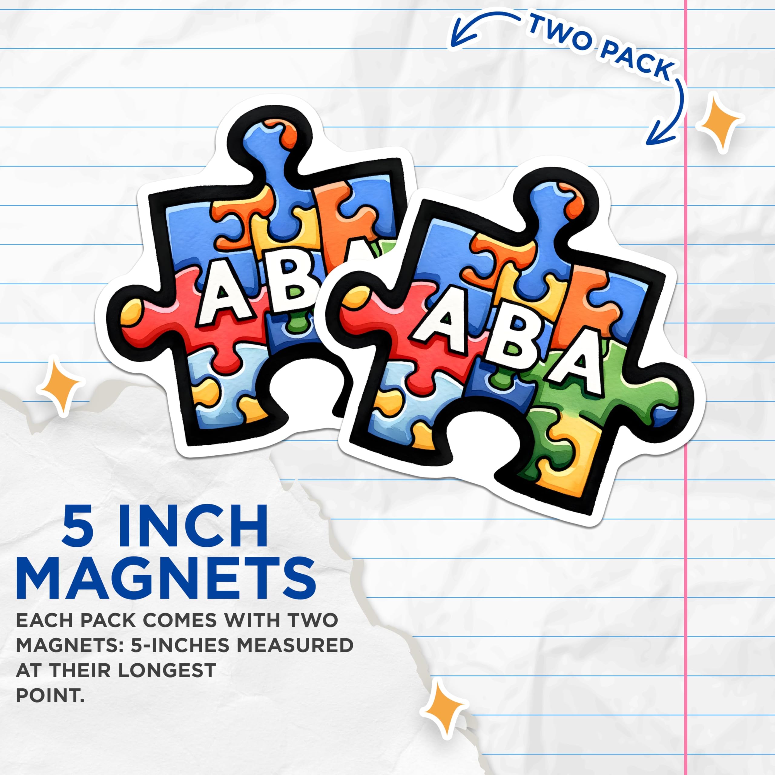 (2 Pack) ABA Puzzle Magnets - Colorful Autism Awareness Magnets - Beautiful Puzzle Piece Magnets - 5" On Longest Side - for Cars, Refrigerators, Toolboxes, Lockers - Made in USA BMCS3166
