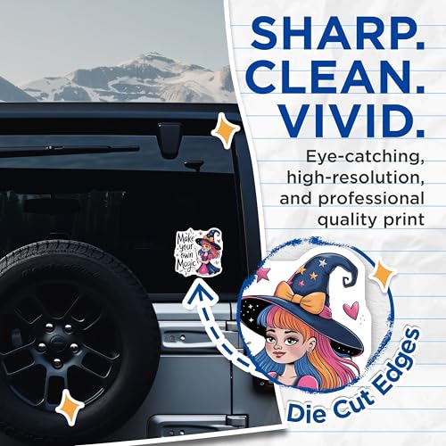(2 Pack) Make Your Own Magic Stickers - Cute Witch - Inspirational Quotes - 5" On Longest Side - Sticks to Smooth Flat Surfaces - Made in USA - BMCS6533