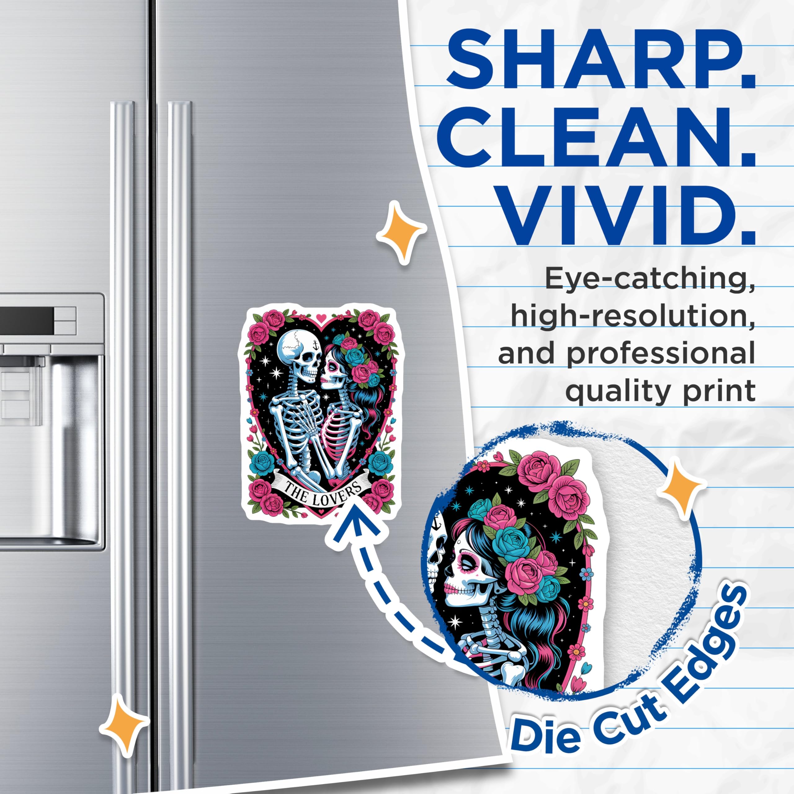 (2 Pack) Skeleton Lovers Magnets - Romantic Sugar Skulls Art - Gothic Day of the Dead Decor - 5 Inches On Longest Side - Thick Durable Magnet - Made in USA - MAG21816