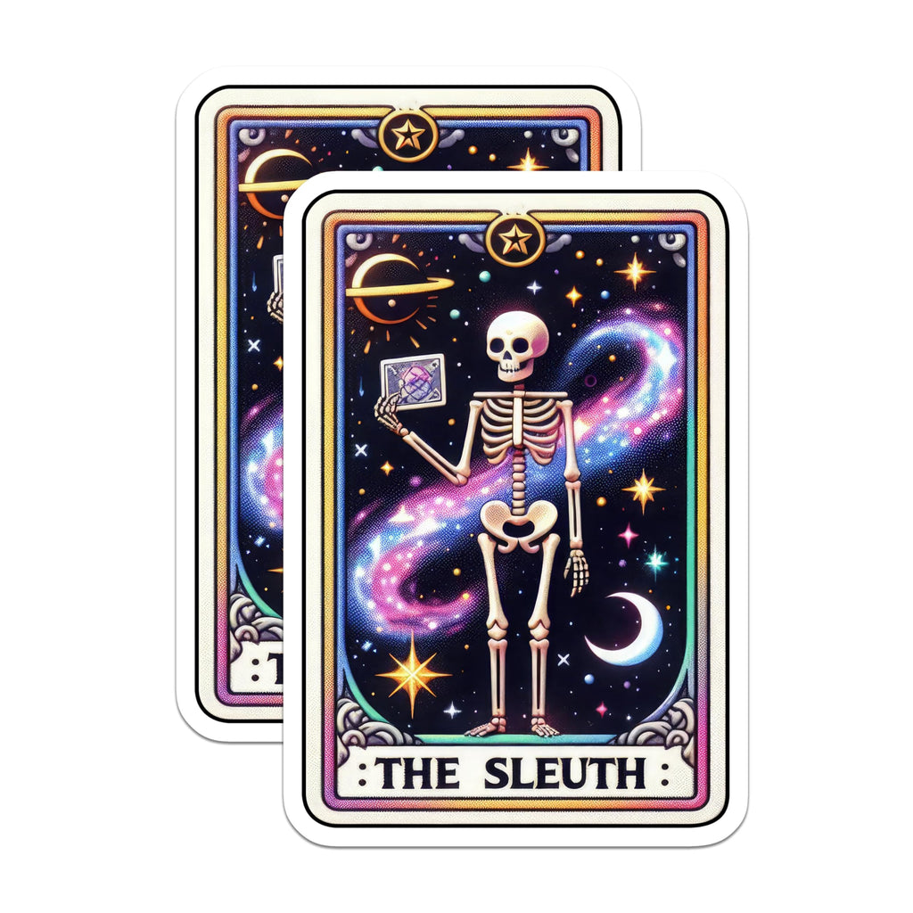 (2 Pack) Cosmic Skeleton Stickers - Galaxy Sleuth Sticker - Celestial Astrology Stickers - 5" On Longest Side - Sticks to Smooth Flat Surfaces - Made in USA - BMCS5499